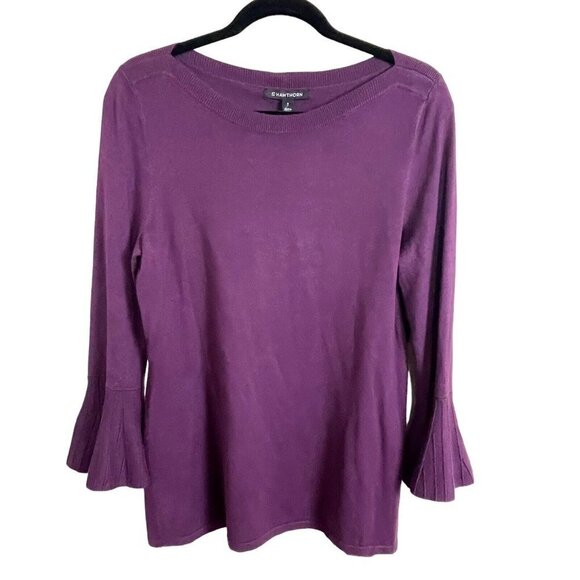 NWT 41 Hawthorn Tamzen Bell Sleeve Pullover Dark Purple Top Size M - Picture 1 of 7